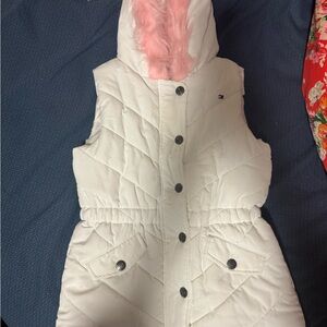 White Quilted Vest with Pink Hood
